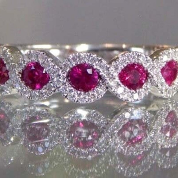 S925 SIMULATED OVAL RUBY & CRYSTAL RING | SIZE 8 - Picture 13 of 14